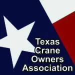 A red white and blue texas flag with the words " texas crane owners association ".