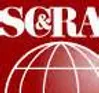 A red and white logo for scra